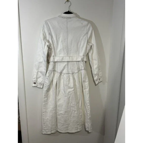 Indigo Poppy White Belted Shirt Dress Button-Down Collared Long Sleeve Size S - Picture 6 of 8